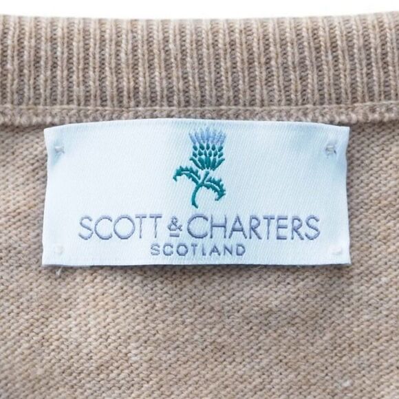 Scott & Charters Lambswool Argyle Sweater Vest Made in Scotland Beige Men's M - Picture 3 of 8